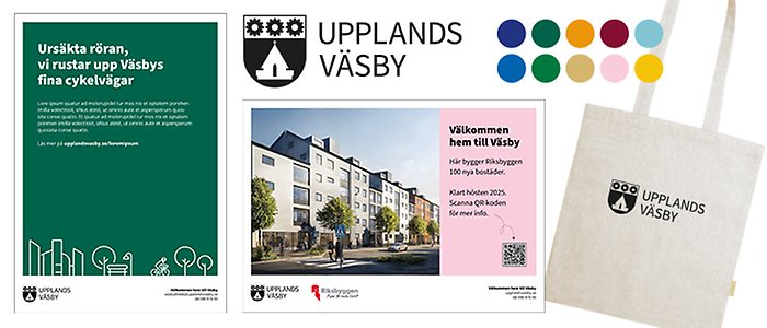 En folder med Upplands Väsby kommuns grafiska profil.